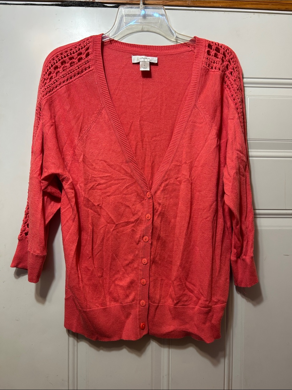 CJ Banks Coral Crochet-Shoulder Button Cardigan X
